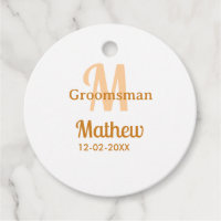 Orange groomsman name letter date masculine pastel