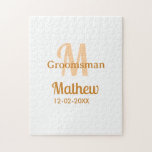 Orange groomsman name letter date masculine pastel jigsaw puzzle<br><div class="desc">design</div>