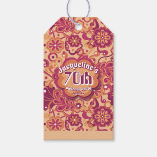 Orange Groovy Psychedelic 60s 70s Floral Birthday Gift Tags