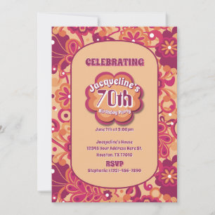 Orange Groovy Psychedelic 60s 70s Floral Birthday Invitation
