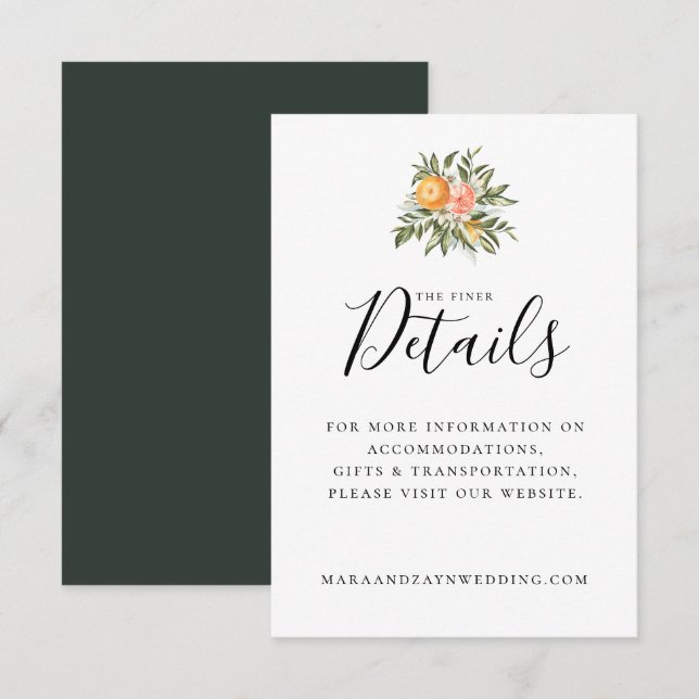 Orange Grove Citrus Botanical Wedding Details Invitation (Front/Back)
