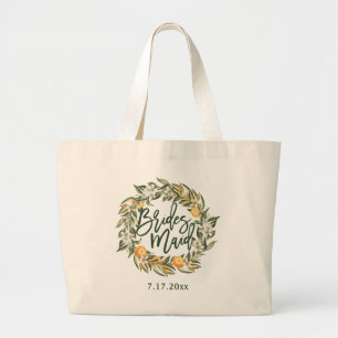 Orange Grove Citrus Botanical Wreath Bridesmaid Large Tote Bag