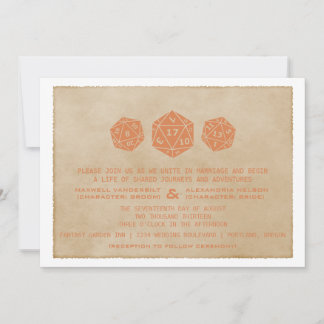 Orange Grunge D20 Dice Gamer Invitation CUSTOMDATE