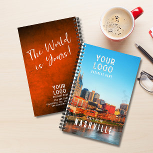 Orange Grunge Gradient Business Logo Photo Notebook
