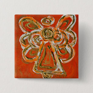 Orange Guardian Angel Button, Pin, or Pendant 2 Inch Square Button