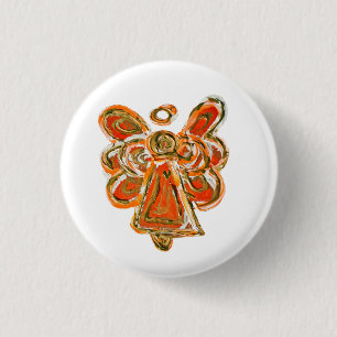 Orange Guardian Angel Custom Holiday Button Pin