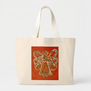 Orange Guardian Angel Tote Bags