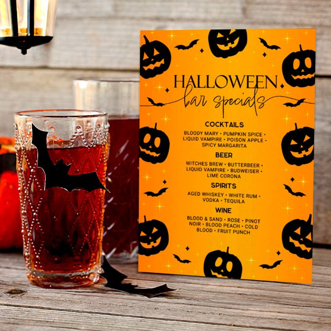 Orange Halloween Bar Specials Pumpkin & Bats Menu (Creator Uploaded)
