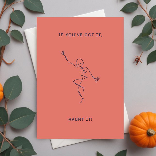 Orange Halloween Dancing Skeleton Holiday Card (Creator Uploaded)