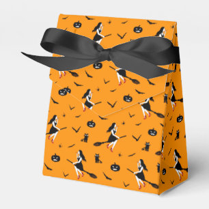 Orange Halloween Favor Box with Witches