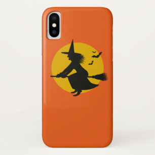 Orange Halloween Flying Witch Phone Case