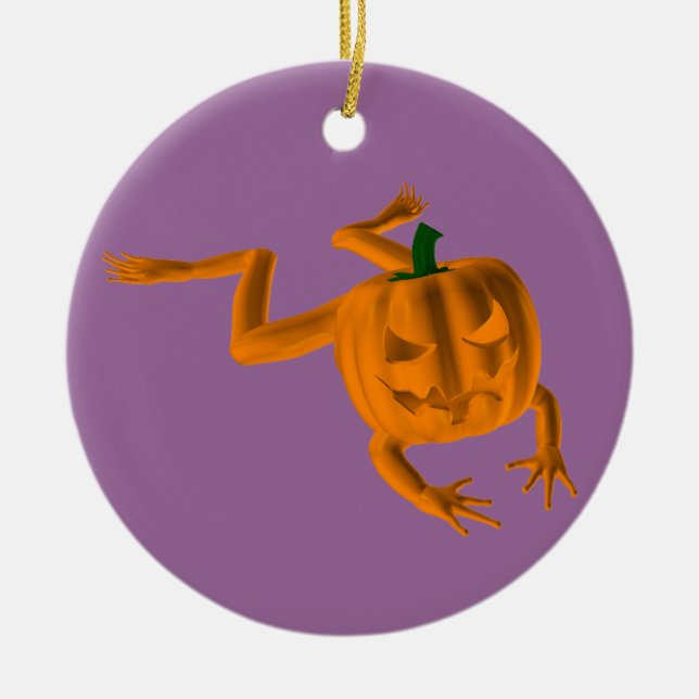 Orange Halloween Frog Ceramic Ornament (Front)