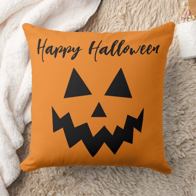Orange Halloween Jack O Lantern Throw Pillow (Blanket)