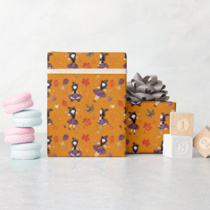Orange Halloween Little Witch Wrapping Paper