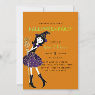 Orange   Halloween Magic Broom Invitation