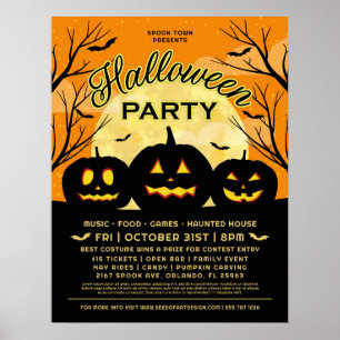 Orange Halloween Party Black Pumpkins Event Poster