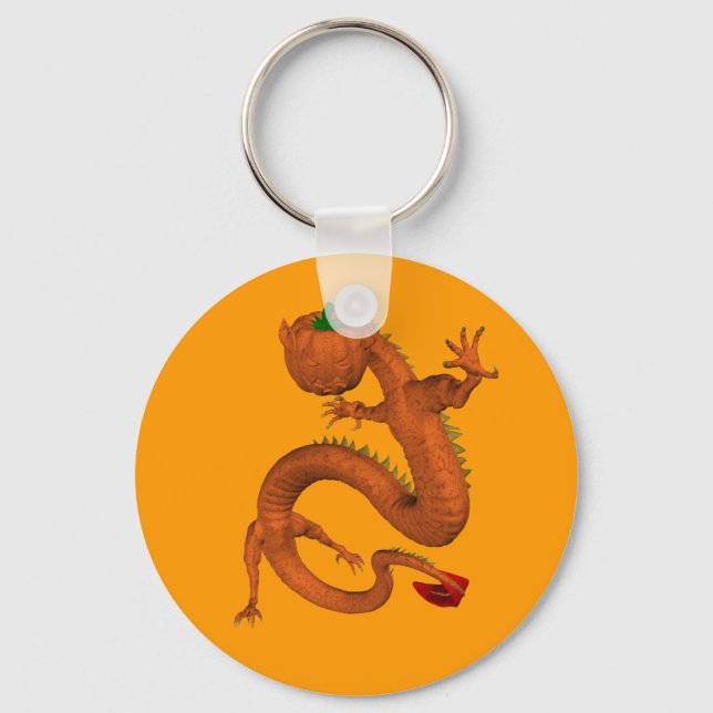 Orange Halloween Pumpkin Dragon Keychain (Front)