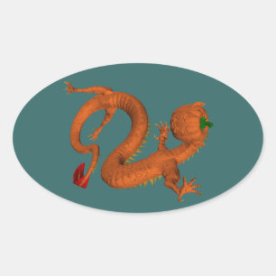 Orange Halloween Pumpkin Dragon Oval Sticker