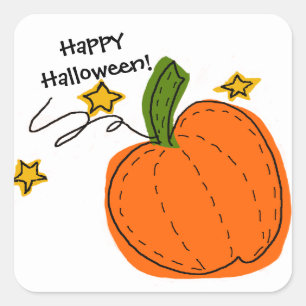 Orange Halloween Pumpkin Gold Stars Sticker