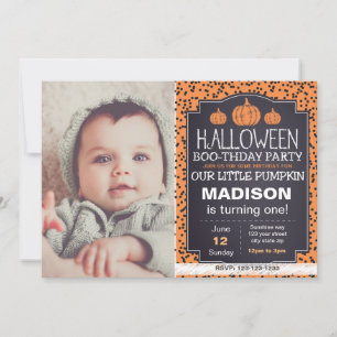 Orange Halloween Pumpkin Invite with Photo