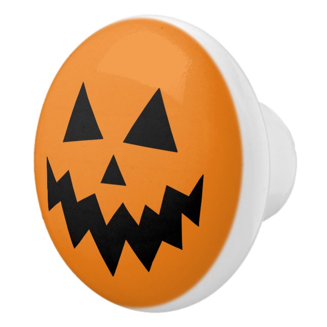 Orange Halloween Pumpkin Jack O Lantern Ceramic Knob (Right)