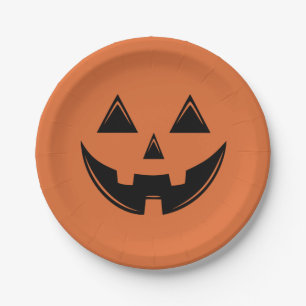 Orange Halloween Pumpkin Jack o Lantern Paper Plat Plate