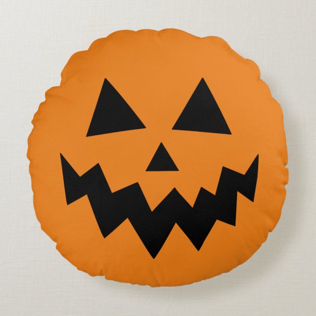 Orange Halloween Pumpkin Jack O Lantern Round Pillow (Front)