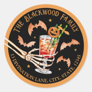 Orange Halloween Pumpkin Return Address Classic Round Sticker