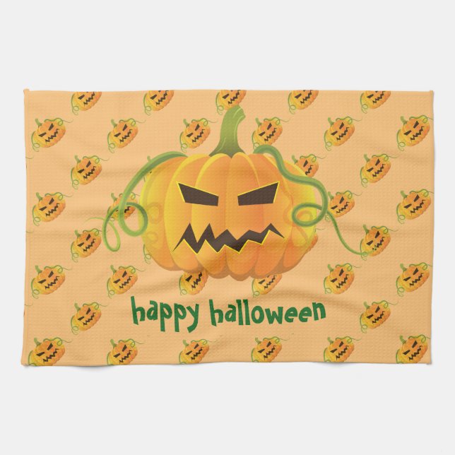 Orange Halloween Pumpkin Seamless Pattern Kitchen Towel (Horizontal)