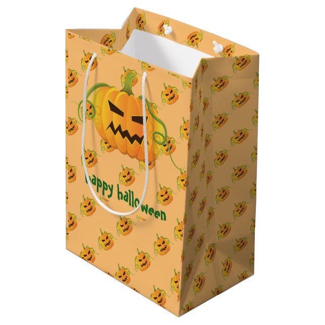 Orange Halloween Pumpkin Seamless Pattern Medium Gift Bag (Back Angled)