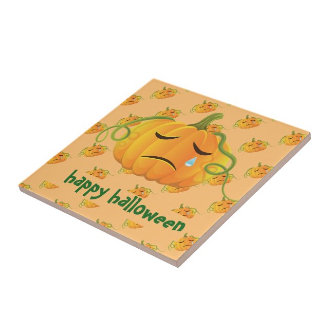 Orange Halloween Sad Pumpkin Seamless Pattern Tile (Side)