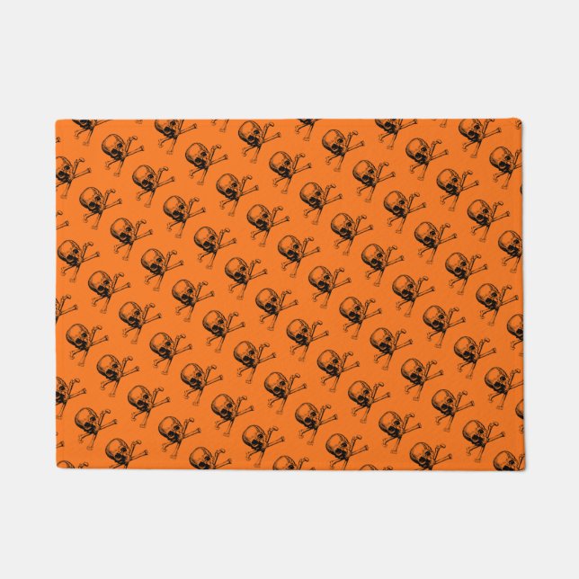 Orange Halloween Skull  Doormat (Front)
