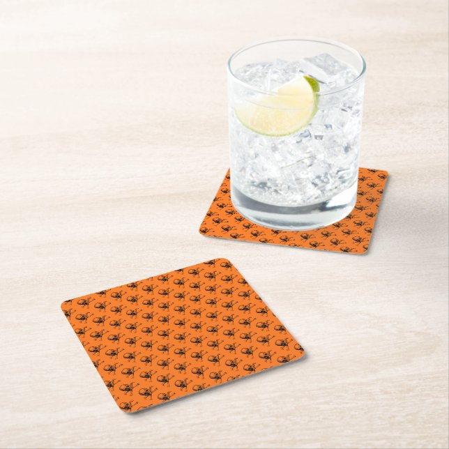 Orange Halloween Skull Square Paper Coaster (Insitu)