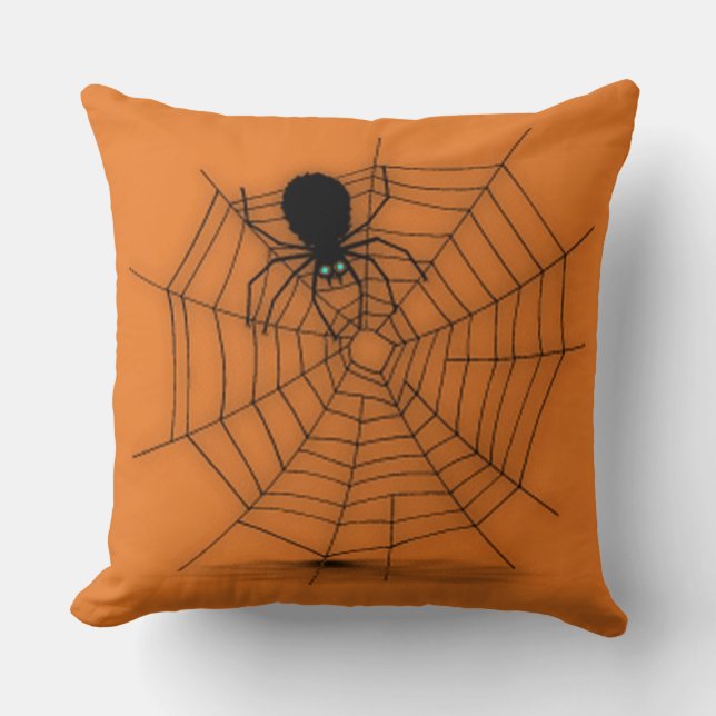 Orange Halloween Spider Web Throw Pillow (Front)