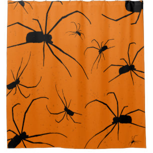 Orange Halloween Spiders Pattern, Black Spider