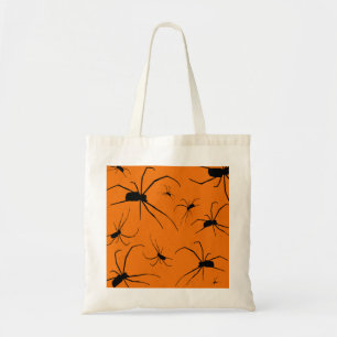 Orange Halloween Spiders Pattern, Black Spider Tote Bag