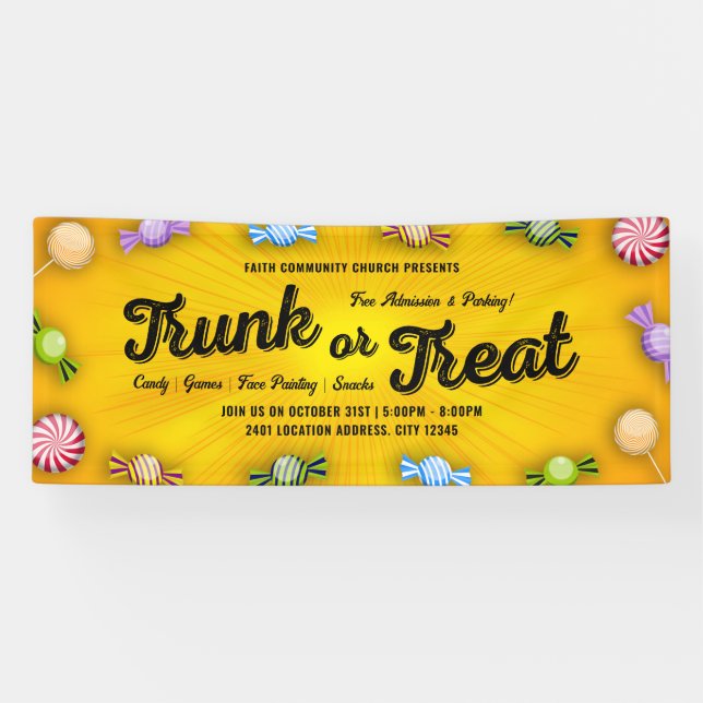 Orange Halloween Trunk or Treat Church Event Banner (Horizontal)