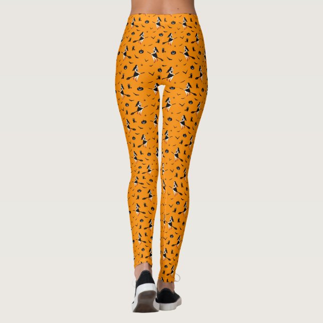 Orange Halloween with Witches&Black Cats Leggings (Back)