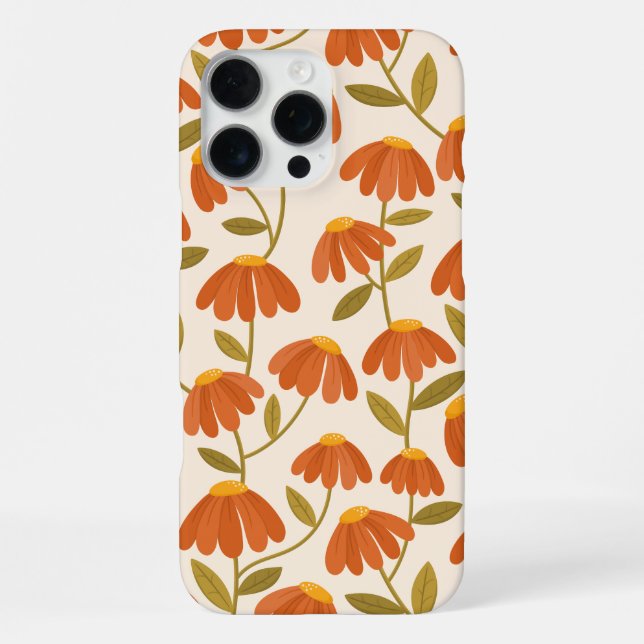 Orange Hand Drawn Cute Daisies Floral Pattern  iPhone Case (Back)