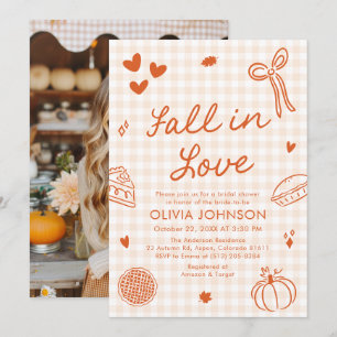 Orange Hand Drawn Fall in Love Bridal Shower Invitation