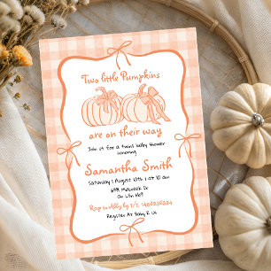 Orange Hand Drawn Pumpkin Twins Baby Shower Invitation