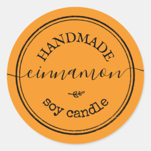 Orange Handmade Script Black Border Product Label