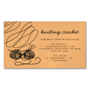 Orange Handmade Yarn Amigurumi Crochet Magnetic Business Card