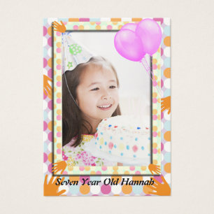 Orange HandPrint Girls Polkadot Birthday PhotoCard