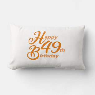 Orange Happy 49th Birthday cursive text Lumbar Pillow