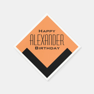 Orange Happy Birthday Art Deco Personalized Napkin