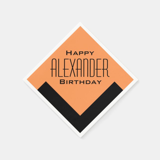 Orange Happy Birthday Art Deco Personalized Napkin (Corner)