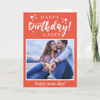 Orange Happy Birthday Custom Photo and Text Card
