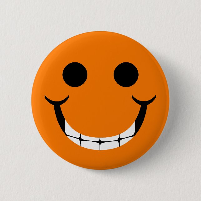 ORANGE HAPPY GRIN 2 INCH ROUND BUTTON (Front)