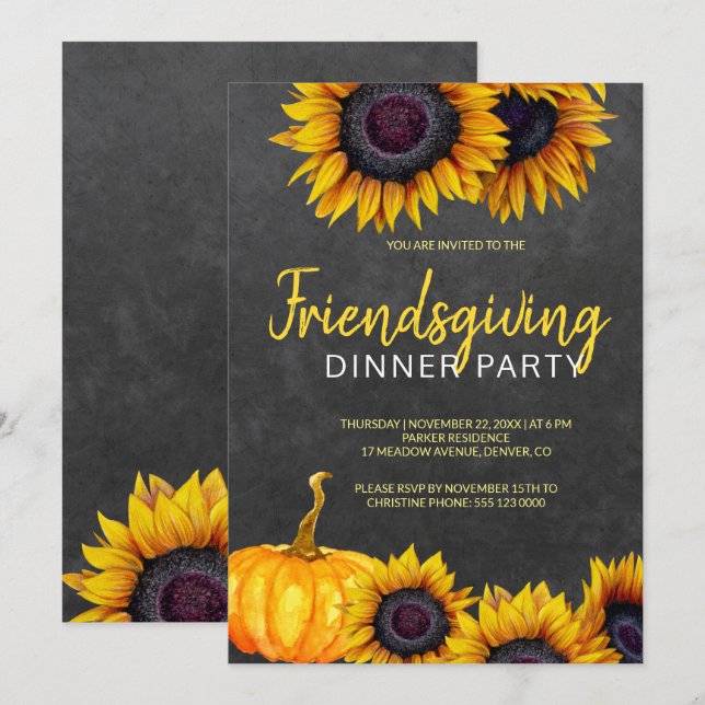 Orange Harvest Chalkboard  Friendsgiving Feast Invitation (Front/Back)